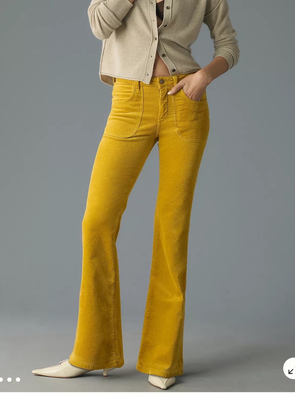 Pilcro The Icon Low Rise Corduroy Chop Pocket Flare Pants Size 28 Yellow